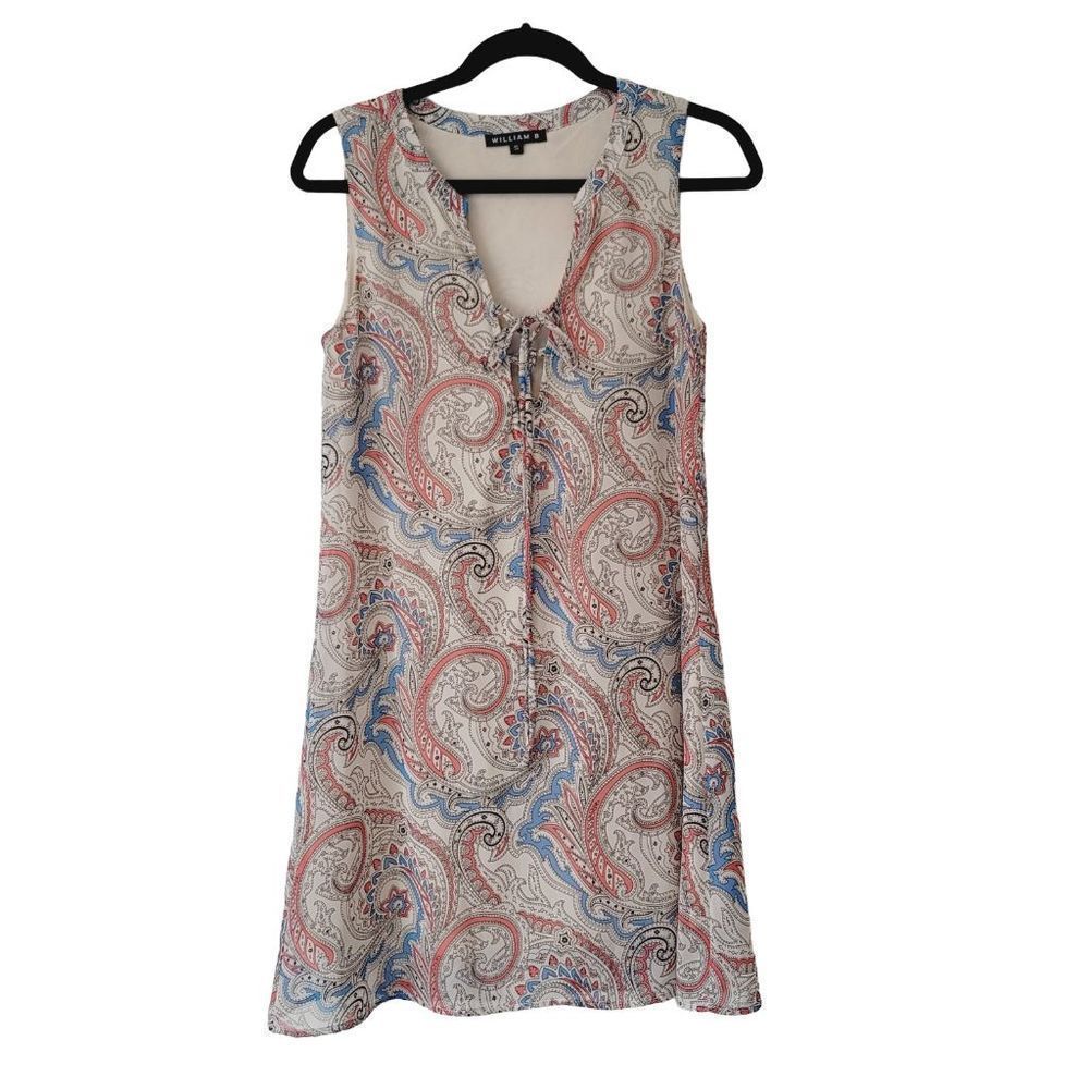 William B Beige with Pink Paisley Print Mini Dress Size Small